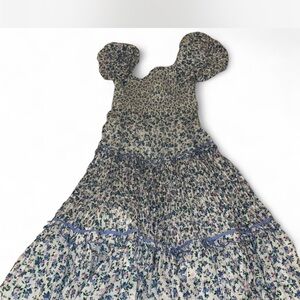 LoveShackFancy Floral Maxi Dress - Blue and Cream